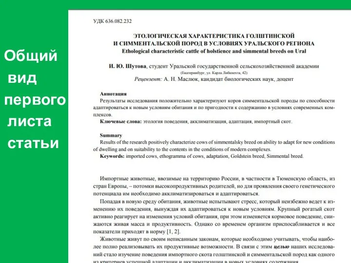 Общий вид первого листа статьи