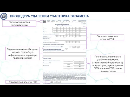 Поля заполняются автоматически Поля заполняются членом ГЭК В данном поле необходимо указать