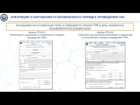 вкладываются в отдельную папку и передаются членом ГЭК в день экзамена в