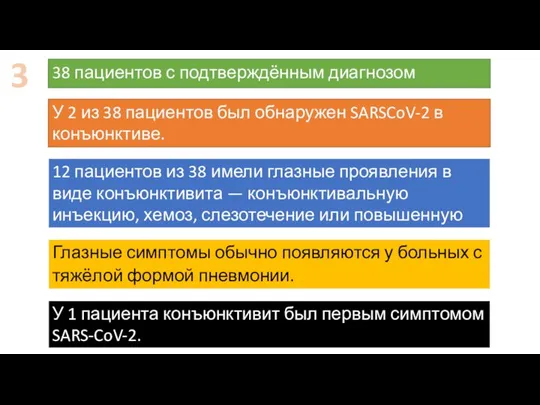 38 пациентов с подтверждённым диагнозом COVID-19. У 2 из 38 пациентов был