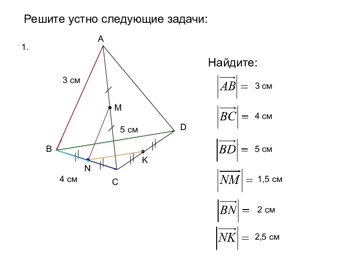 Решите устно следующие задачи: 1. B A C D N M K