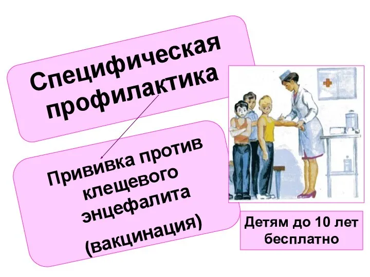 Специфическая профилактика Прививка против клещевого энцефалита (вакцинация) Детям до 10 лет бесплатно