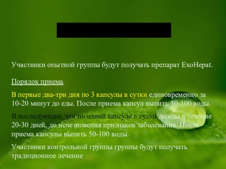 Диагноз — гепатит С Участники опытной группы будут получать препарат ЕхоHepat. Порядок