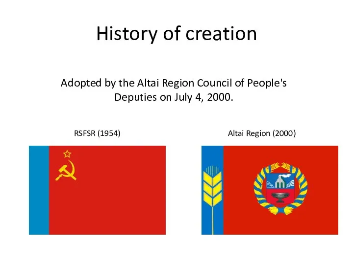 History of creation RSFSR (1954) Altai Region (2000) Adopted by the Altai