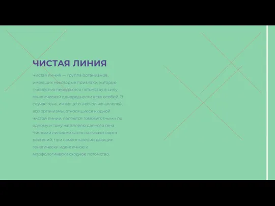 Чистая линия — группа организмов, имеющих некоторые признаки, которые полностью передаются потомству