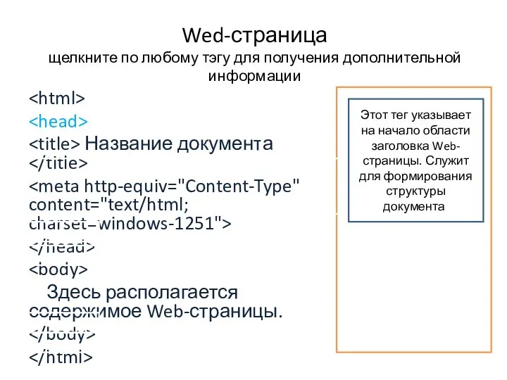 Wed-страница щелкните по любому тэгу для получения дополнительной информации Название документа Здесь