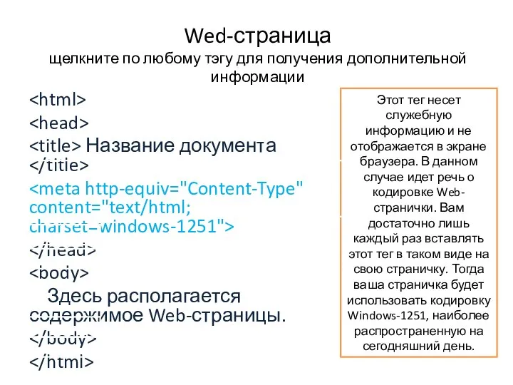 Wed-страница щелкните по любому тэгу для получения дополнительной информации Название документа Здесь