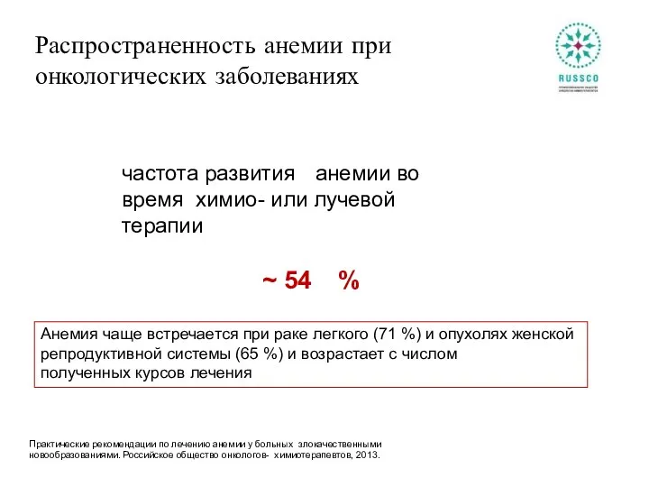 Распространенность анемии при онкологических заболеваниях частота развития анемии во время химио- или