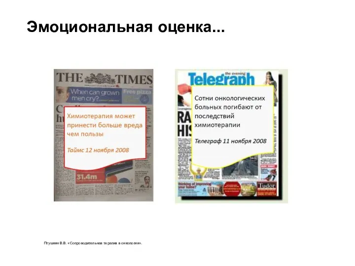 Птушкин В.В. «Сопроводительная терапия в онкологии». Эмоциональная оценка...