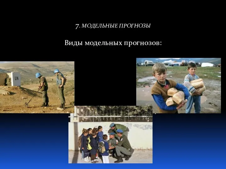 7. МОДЕЛЬНЫЕ ПРОГНОЗЫ Виды модельных прогнозов: Имитационный прогноз (строится на имитации реальных