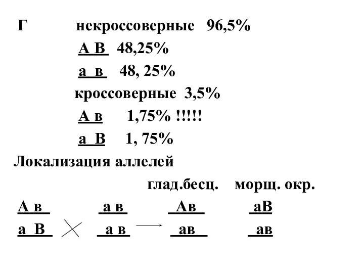 Г некроссоверные 96,5% А В 48,25% а в 48, 25% кроссоверные 3,5%