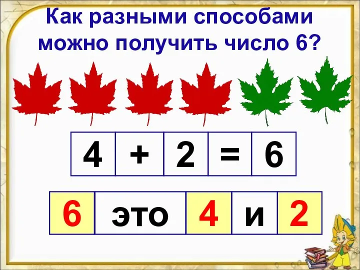 Как разными способами можно получить число 6? 4 2 6 + =
