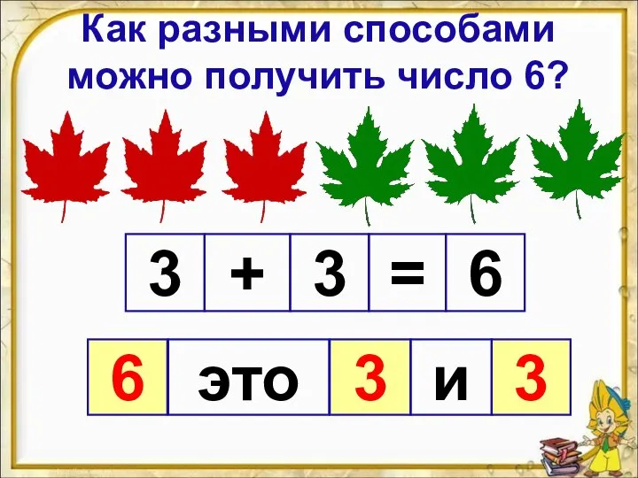 Как разными способами можно получить число 6? 3 3 6 + =