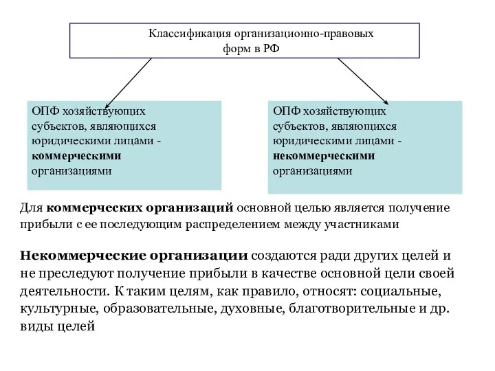 Классификация организационно-правовых форм в РФ ОПФ хозяйствующих субъектов, являющихся юридическими лицами -