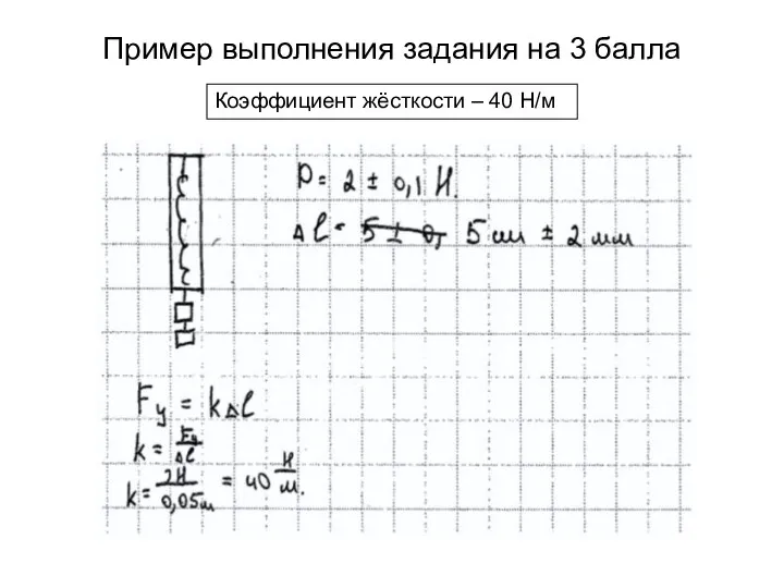 Пример выполнения задания на 3 балла Коэффициент жёсткости – 40 Н/м