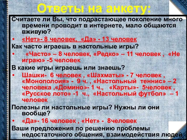 Ответы на анкету: Считаете ли Вы, что подрастающее поколение много времени проводит