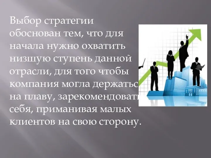 Выбор стратегии обоснован тем, что для начала нужно охватить низшую ступень данной