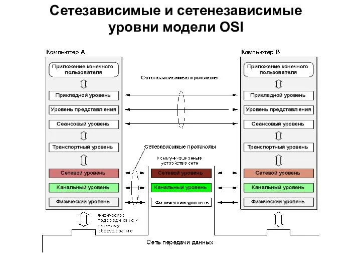 Сетезависимые и сетенезависимые уровни модели OSI