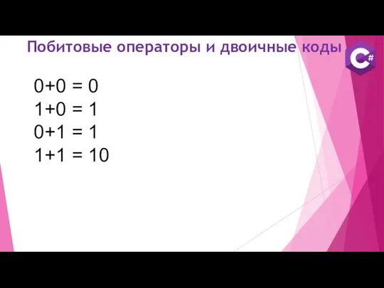 Побитовые операторы и двоичные коды 0+0 = 0 1+0 = 1 0+1