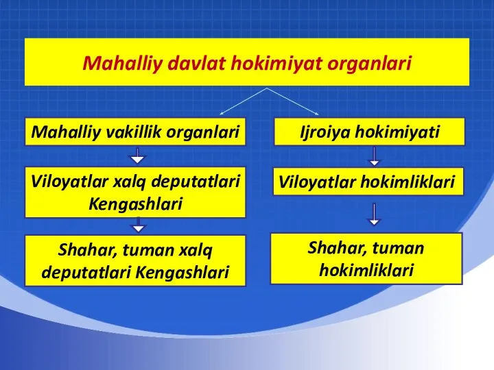 Mahalliy davlat hokimiyat organlari Mahalliy vakillik organlari Viloyatlar xalq deputatlari Kengashlari Shahar,