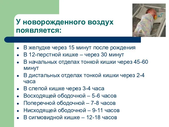 У новорожденного воздух появляется: В желудке через 15 минут после рождения В