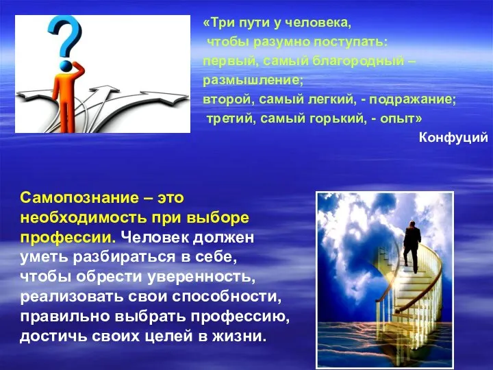 «Три пути у человека, чтобы разумно поступать: первый, самый благородный – размышление;