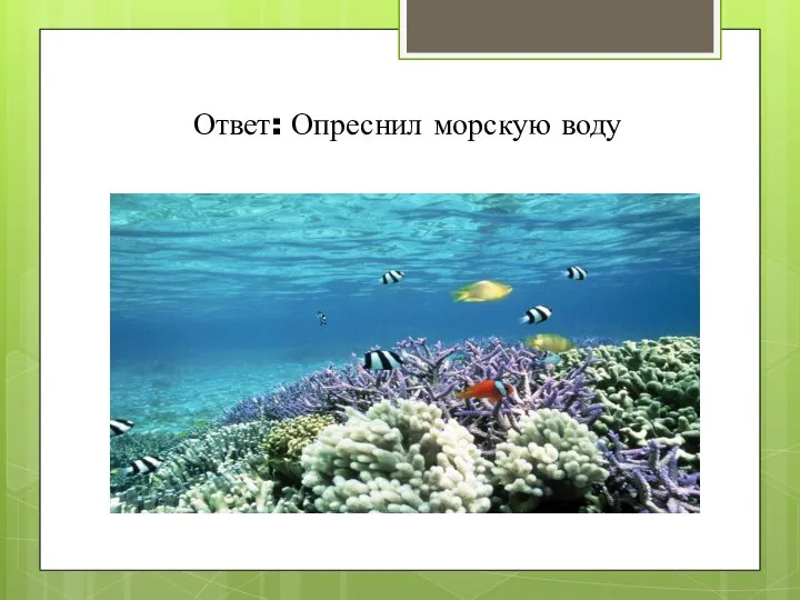 Ответ: Опреснил морскую воду