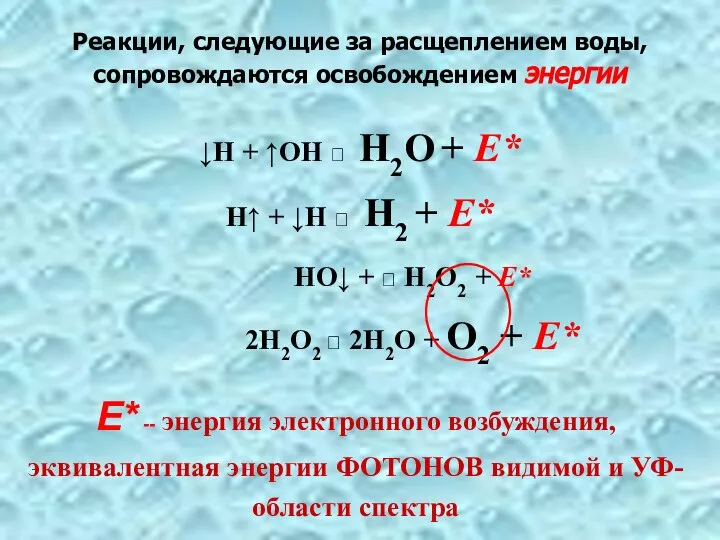 E* -- энергия электронного возбуждения, эквивалентная энергии ФОТОНОВ видимой и УФ-области спектра