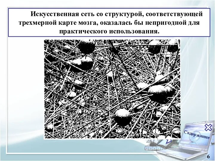 Содержание 6 Искусственная сеть со структурой, соответствующей трехмерной карте мозга, оказалась бы непригодной для практического использования.