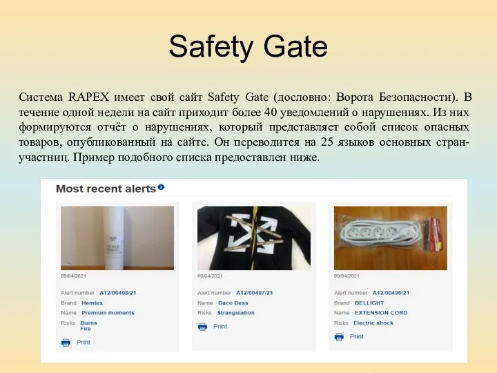 Safety Gate Система RAPEX имеет свой сайт Safety Gate (дословно: Ворота Безопасности).