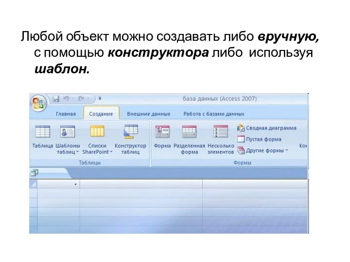 Любой объект можно создавать либо вручную, с помощью конструктора либо используя шаблон.