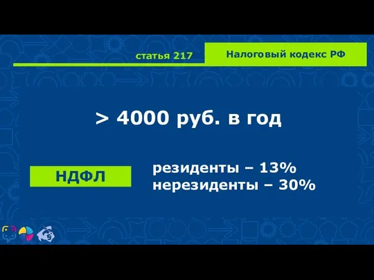 Налоговый кодекс РФ статья 217 НДФЛ > 4000 руб. в год резиденты