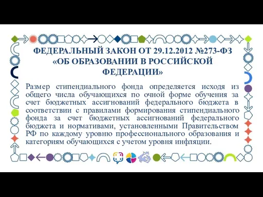 ФЕДЕРАЛЬНЫЙ ЗАКОН ОТ 29.12.2012 №273-ФЗ «ОБ ОБРАЗОВАНИИ В РОССИЙСКОЙ ФЕДЕРАЦИИ» Размер стипендиального