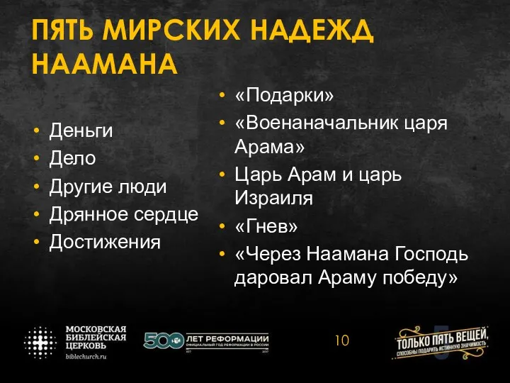 ПЯТЬ МИРСКИХ НАДЕЖД НААМАНА Деньги Дело Другие люди Дрянное сердце Достижения «Подарки»