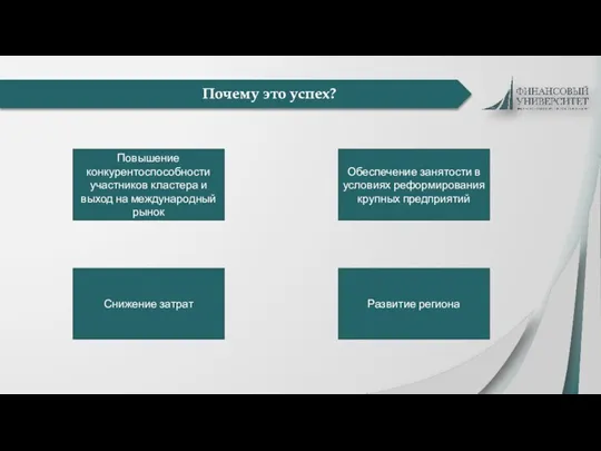 Почему это успех? Повышение конкурентоспособности участников кластера и выход на международный рынок