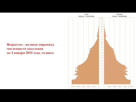 Возрастно - половая пирамида численности населения на 1 января 2015 года, человек