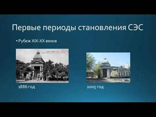 Первые периоды становления СЭС Рубеж XIX-XX веков 1886 год 2005 год