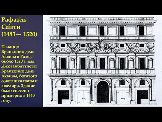 Рафаэ́ль Са́нти (1483— 1520) Палаццо Бранконио дель Аквила в Риме, около 1520