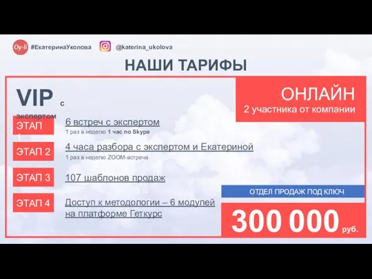 @katerina_ukolova #ЕкатеринаУколова НАШИ ТАРИФЫ Доступ к методологии – 6 модулей на платформе