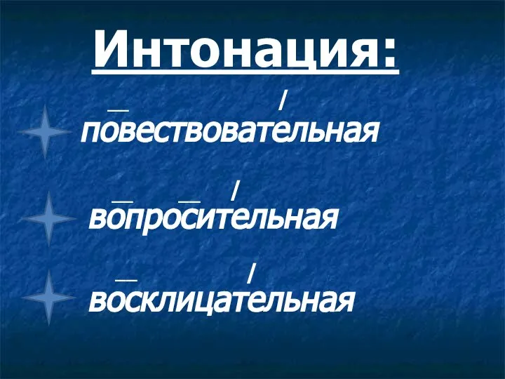 Интонация: повествовательная вопросительная восклицательная / / / __ __ __ __