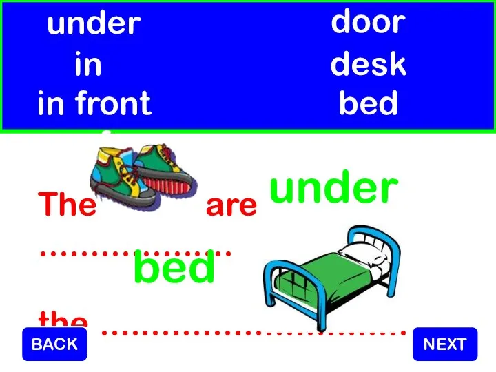 The are ................... the ................................ . under bed in in front of