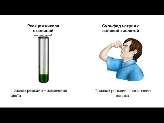 Реакция никеля с соляной кислотой Признак реакции – изменение цвета Сульфид натрия