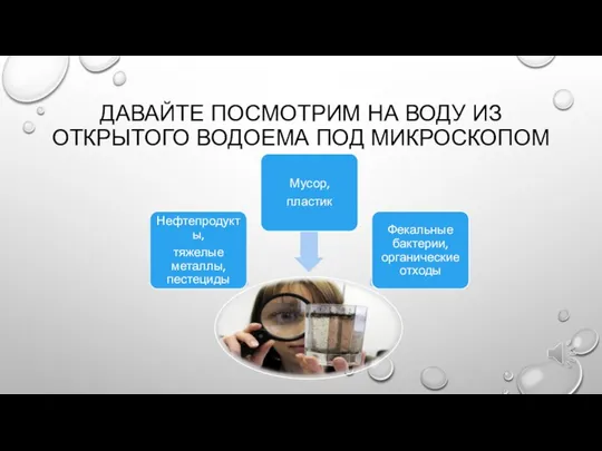 ДАВАЙТЕ ПОСМОТРИМ НА ВОДУ ИЗ ОТКРЫТОГО ВОДОЕМА ПОД МИКРОСКОПОМ