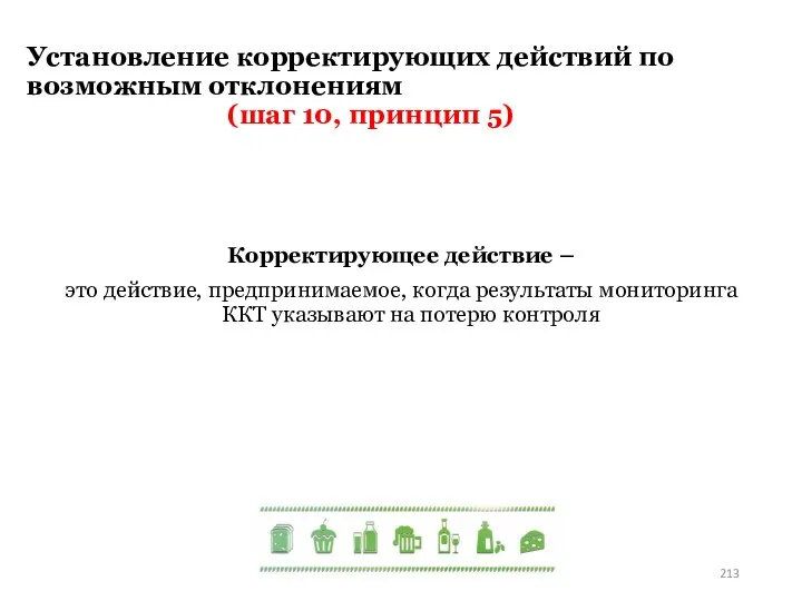 Установление корректирующих действий по возможным отклонениям (шаг 10, принцип 5) Корректирующее действие