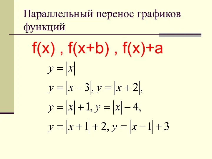 Параллельный перенос графиков функций f(x) , f(x+b) , f(x)+a