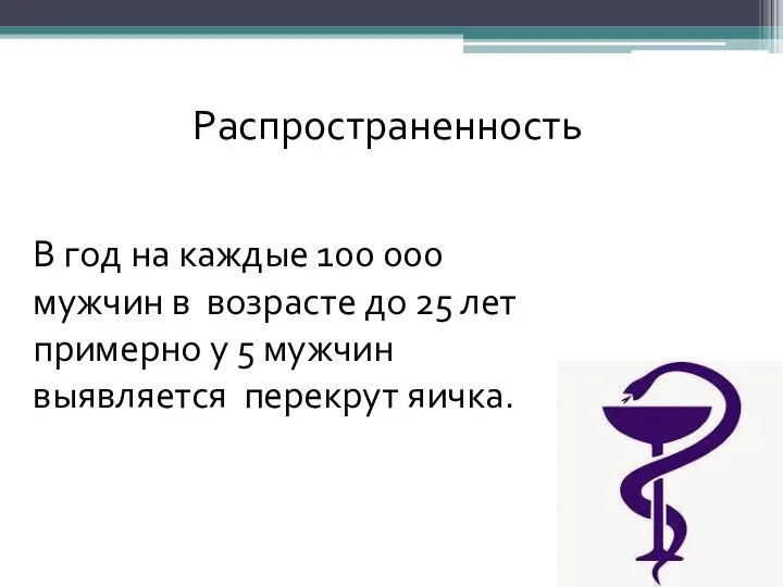 Распространенность В год на каждые 100 000 мужчин в возрасте до 25