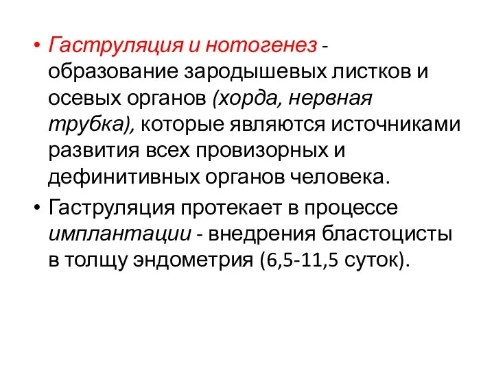 Гаструляция и нотогенез - образование зародышевых листков и осевых органов (хорда, нервная