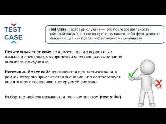 TEST CASE Test Case (Тестовый случай) — это последовательность действий направленная на