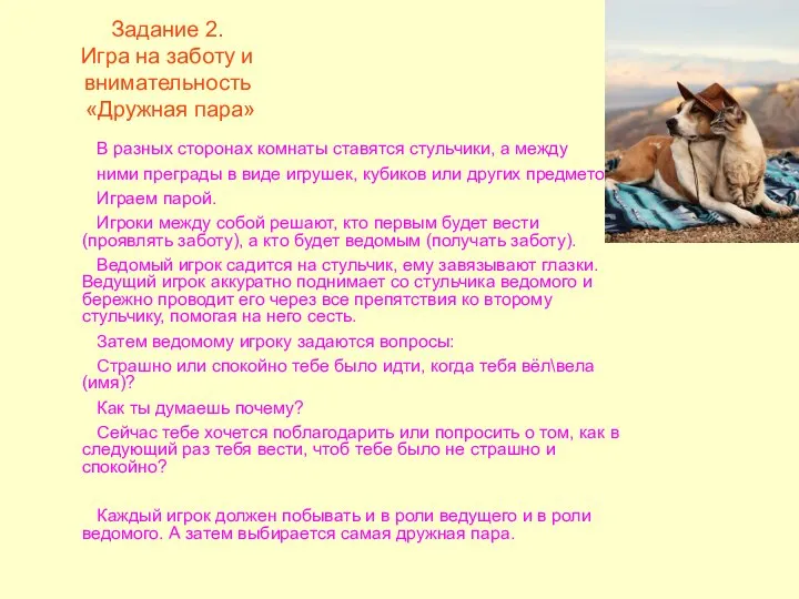 Задание 2. Игра на заботу и внимательность «Дружная пара» В разных сторонах