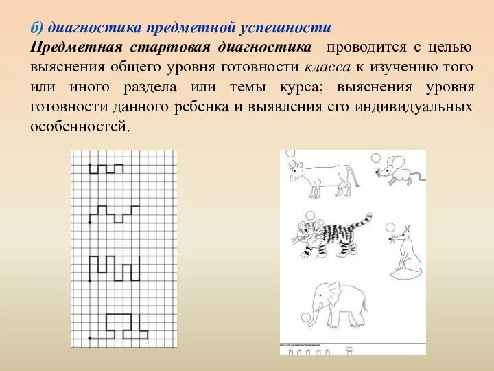 б) диагностика предметной успешности Предметная стартовая диагностика проводится с целью выяснения общего